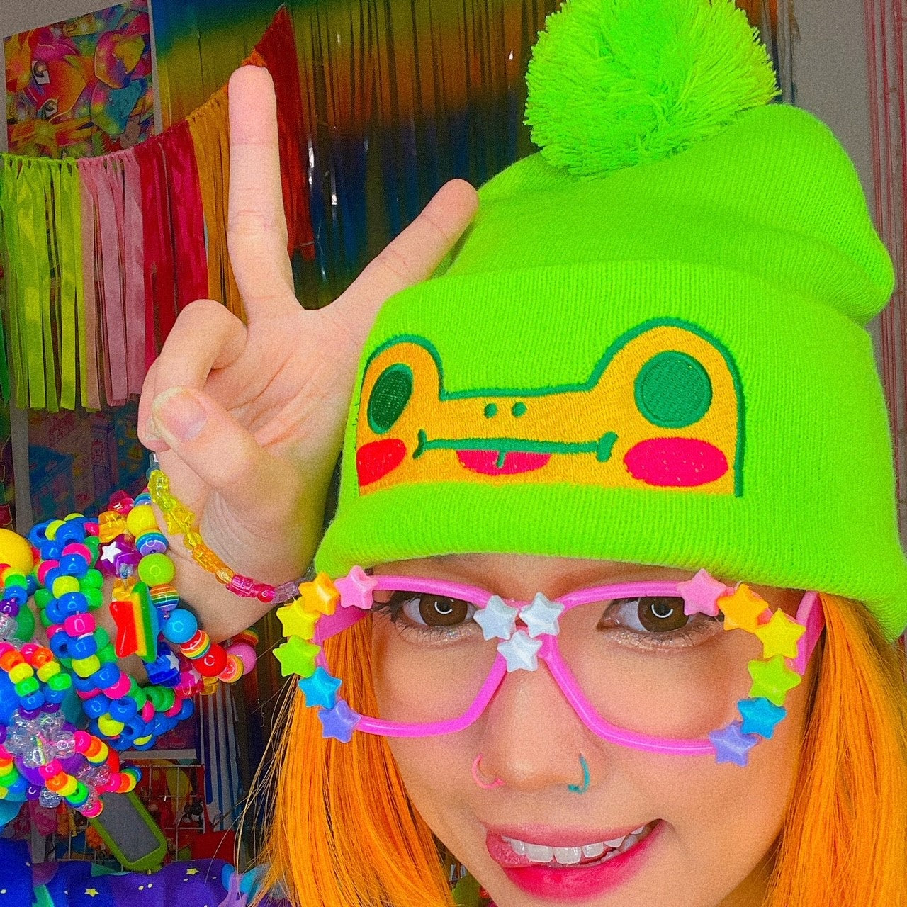 Frog Mlem Pom-Pom Beanie
