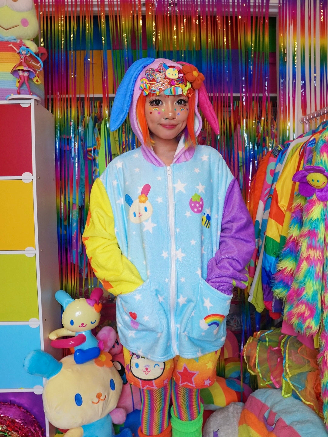 Rainbow Bunny Inspired Fuzzy Zip Up Jacket