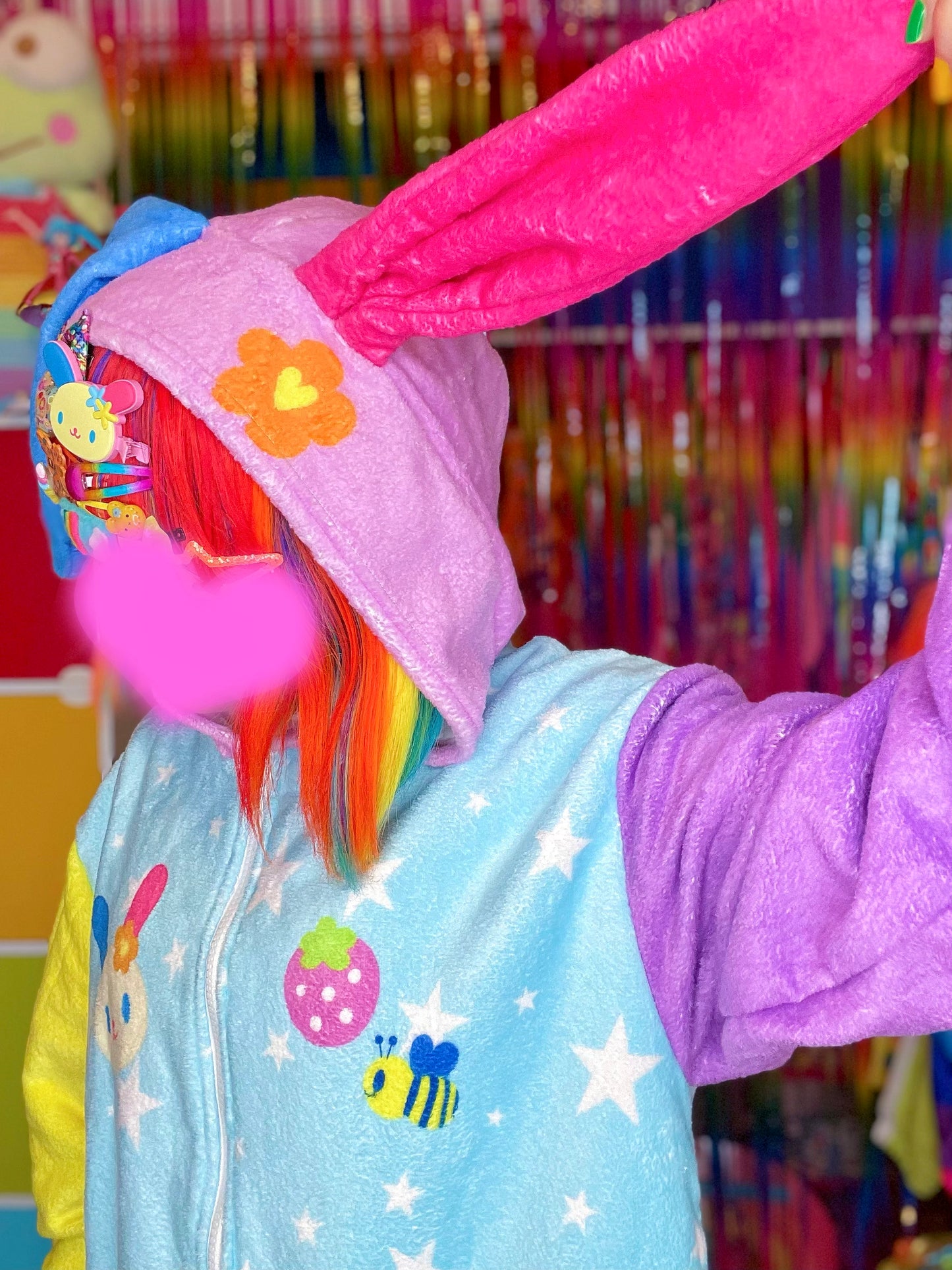 Rainbow Bunny Inspired Fuzzy Zip Up Jacket